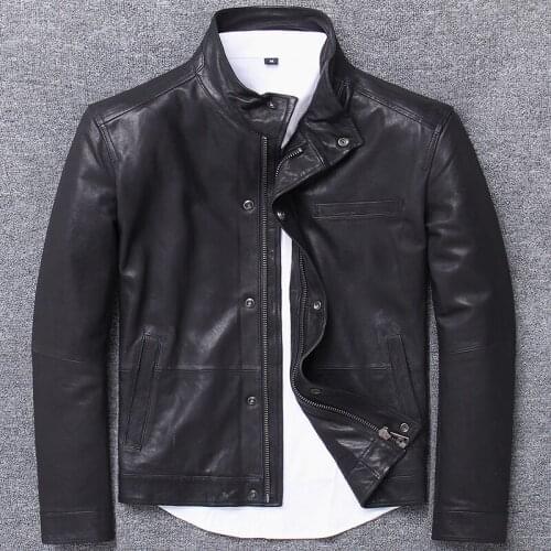 Back Season Man Clothing Loose Coat Mens Wear Stand Lead Genuine Leather Locomotive Jacket Vegetable