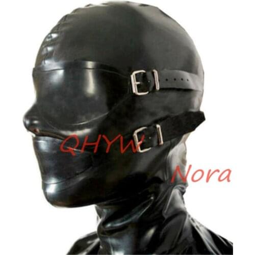 Pure 100% Natural Latex Woman mask hood with wigs and eye cover&mouth cover gags cosplay costumes