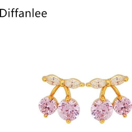Fashion 18 K yellow Gold Color Stud Earrings cute cherry for lady AAA+ Zircon Earrings jewelry