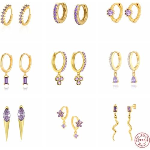 S925 Sterling Silver Stud Earring Korean Romantic Purple Zircon Earring For Valentines Day Crystal Jewerly Piercing Pendientes