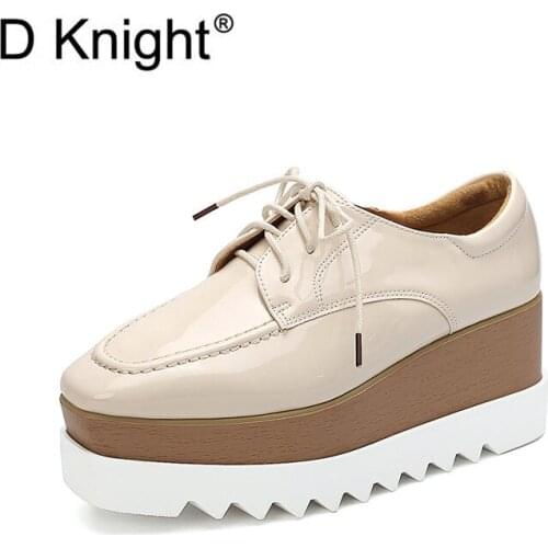 Stylish Thick-sole Platform Shoes Women 2021 Spring Autumn Deep Mouth Pumps Lady Shoes Lace-Up High Heels Wedges Oxfords Shoes