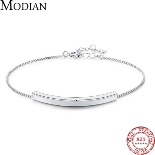 Modian 2021 Fashion Real 925 Sterling Silver Geometric Smooth Chain Bracelet For Women Girls Charm Fine Jewelry Accessories