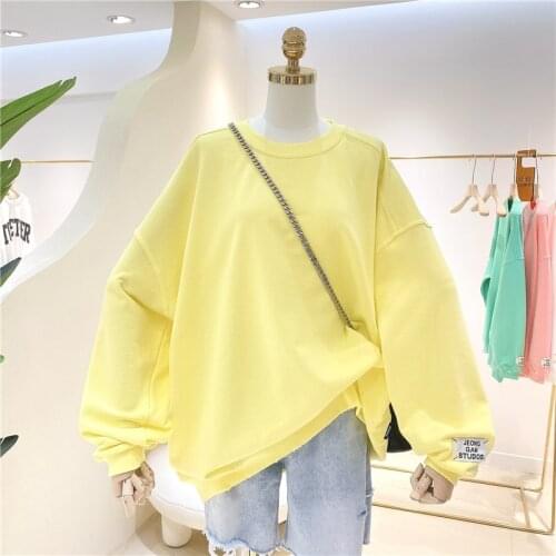 2021 Womens Plain Casual Sweatshirt Pullovers Long Sleeve Round Neck Plus Size Loose Cotton Basic Jumper Coats Good Quality