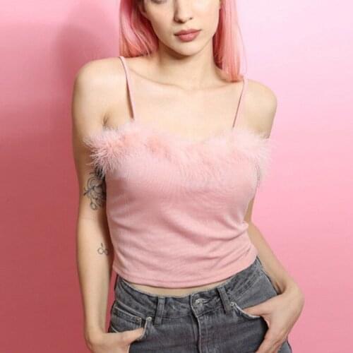 Women Camis Sexy Lace Up Fur Strappy Bandeau Crop Top Casual Sleeveless Tank Vest Tops for Summer