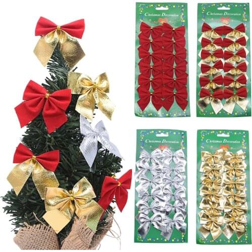 12pcs/Set Christmas Tree Decoration Bowknot DIY Gold Silver Red Bow Tie For Xmas Party New Year 2021 Festival Navidad Decor