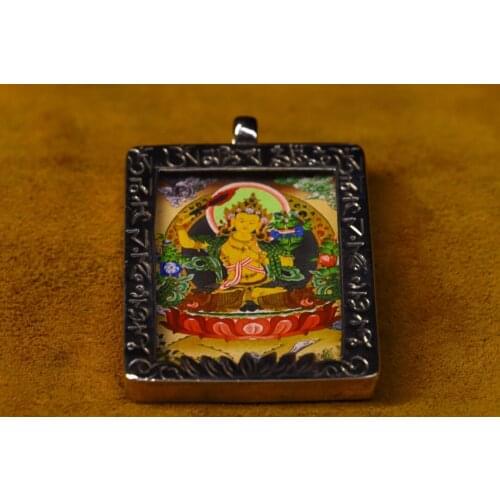2"Tibet temple Old Bronze Gilt silver Thangka Manjushri Guanyin Amulet Pendant Town House Exorcism