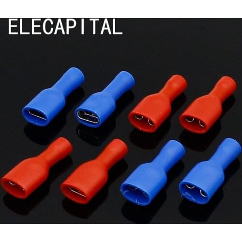200pcs Fully Insulated Splice Wire Cable Connector 6.3mm Crimp Electrical Terminals 100 Red 100 Blue Kit Set
