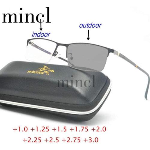 2019 New Fashion New High-end Mens Business Sun Photochromic Metal Half Frame Brand Designer Reading Glasses with Box NX