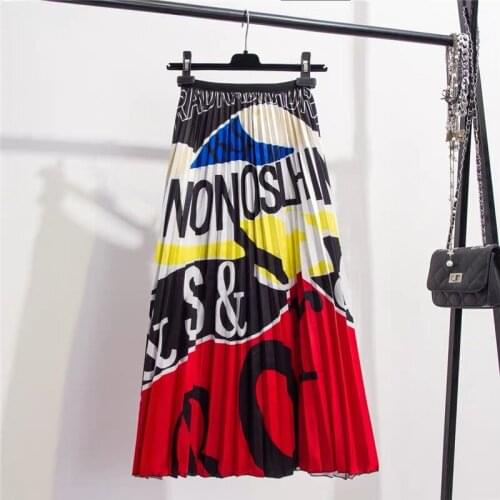 2019 New Spring Summer Fashion Vintage Skirt Print Pattern Long Mid-calf Skirt Brand Skirts RE2389