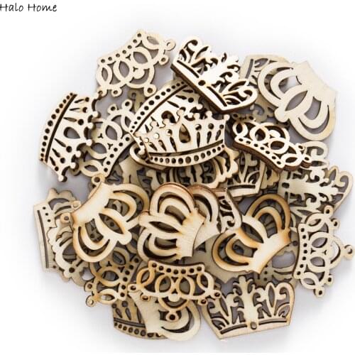 30pcs Crown Wooden Chips for Embellishments Scrapbooking Wedding Party Home Decorative Buttons Handwork Accessories 32x21mm