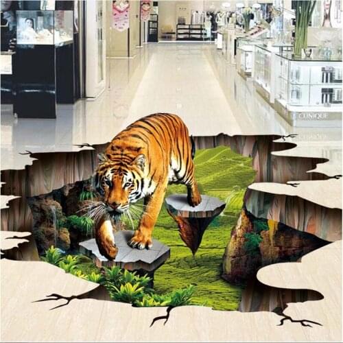 Beibehang Custom photo 3D wear-resistant PVC floor painting Tigers to paste 3D stereo bathroom floor painting papel de parede