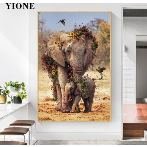 African Elephant Mother and Child Canvas Painting Custom Modern Abstract Wild Animals Wall Art Picture Prints Poster for Living