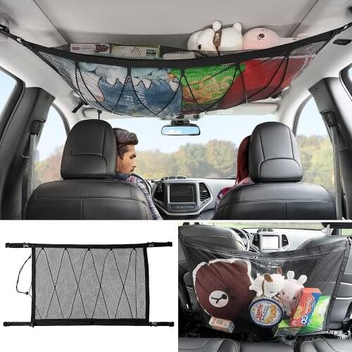 Car Ceiling Cargo Net Pocket Adjustable Double-Layer Mesh Car SUV Roof Net Storage Bag Long Trip Organizers Storage Net