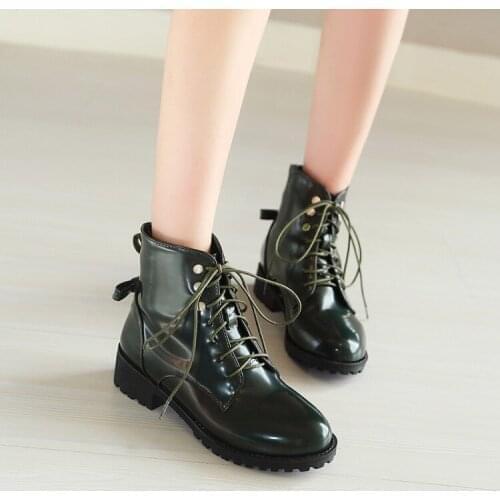 Big Size 11 12 13 14 15 Lacquer cross lace, round head, thick heel, butterfly knot and ankle Martin boots and boots