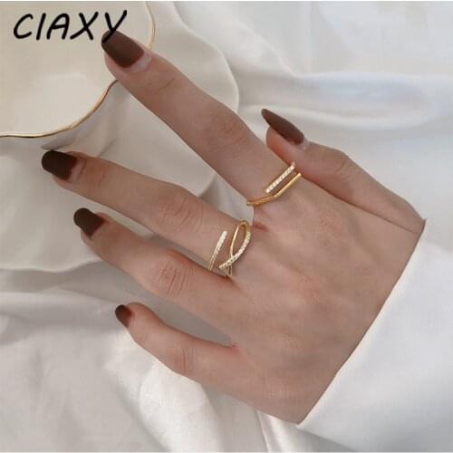 CIAXY 925 Sterling Silver Zircon Cross Rings for Women Geometric Open Ring Neo-gothic Luxury Jewelry Anillos Mujer
