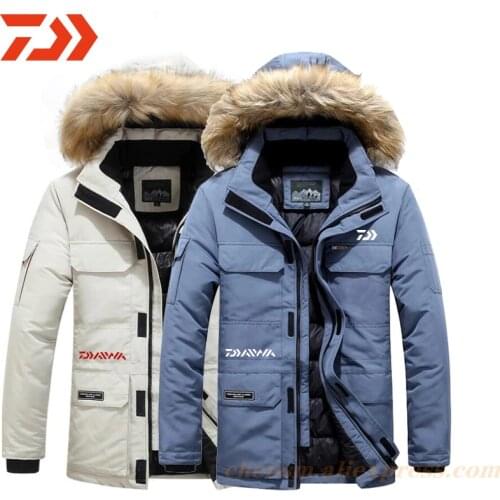 Daiwa -30 Degree Winter Down Parkas Fishing Jacket Thicken Warm White Duck Down Parkas Coat Hooded Windproof Men Snow Overcoat