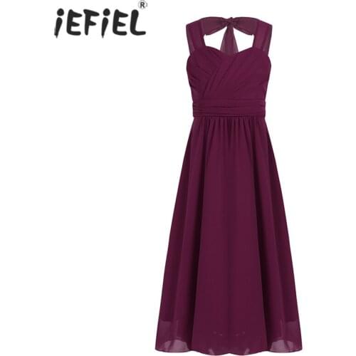 Children Kids Flower Girls Dress Girls Evening Chiffon Long Prom Dress Bridesmaid Wedding Bridal Costumes Birthday Party Dress