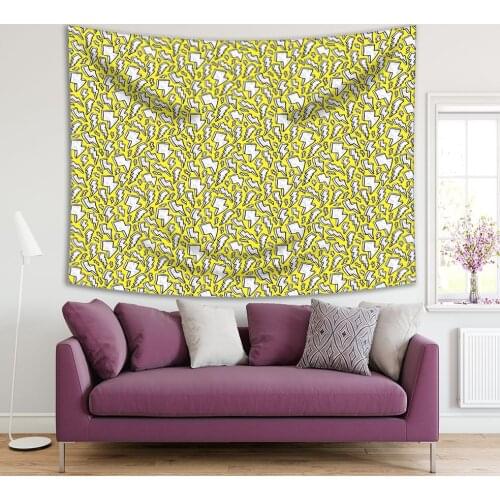 Tapestry Cute Pop-Art Pattern in Doodle Cartoon Art in Yellow and White Colors Fun Design