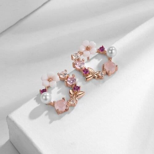 Hot Sale 2021 New Fashion Simulated Pendient Flowers Leaf Feather silver Stud Earrings For Women Wedding Jewelry