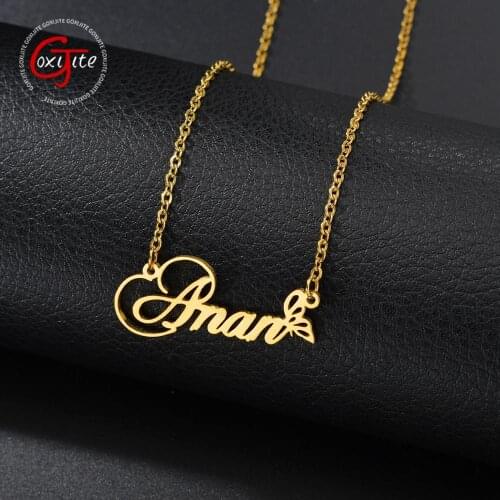 Goxijite Personalized Name Pendant Necklace Women Gold Cursive Font Butterfly Name Necklaces Stainless Steel Jewelry Gifts