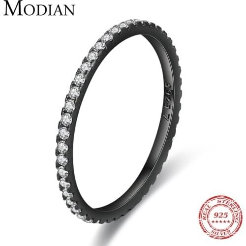 Modian Exquisite Punk Rock Black Ring 925 Sterling Silver Finger Rings Charm Clear CZ Finger Rings For Women Girls Fine Jewelry