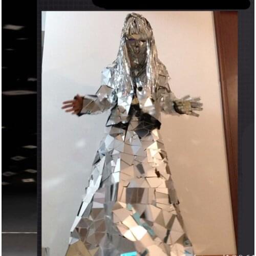 Space future show party women mirror dress nen suit silver mirror costume Cosplay future wedding clothing