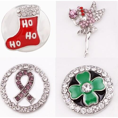 MN9432 HO HO HO Christmas ELK deer crystal Elf clover purple ribbon 18mm Metal snap button jewelry DIY bracelet