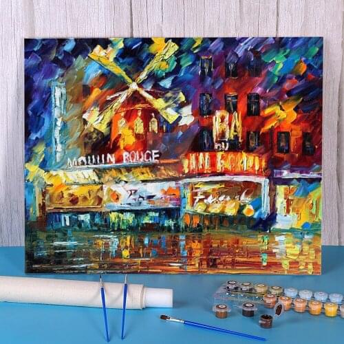 Moulin Rouge DIY Paint By Numbers Package Oil Paints 40*50 Boards By Numbers Wall Paintings For Kids Wholesale Handiwork