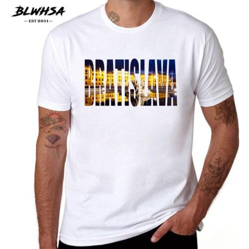 BLWHSA Bratislava City Printed T shirt Men Fashion Short Sleeve White T-shirts Slovakia Capital City Bratislava Summer Tees