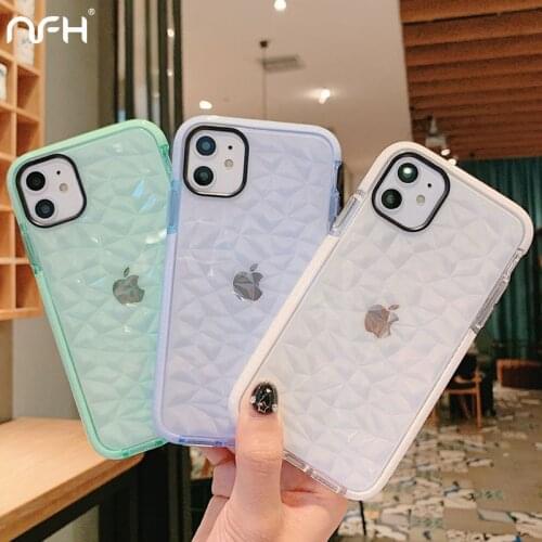 On For iPhone 12 Mini XR Xs Max 3D Diamond Pattern Clean Case For iPhone 11 Pro Max 5 6S 7 8 Plus Soft Silicone Protection Shell