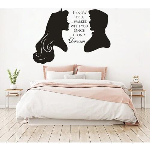 Sleeping Beauty Quote Wall Sticker Loved Princess Prince Wall Decal Home Bedroom Decor Once Upon A Dream Quote Mural AZ738
