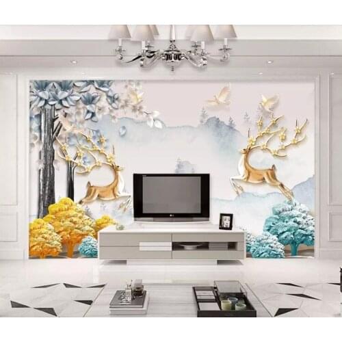 Custom photo mural 3d wallpaper Elk tree European simple relief Background wall Home decor living room wallpaper for walls 3 d