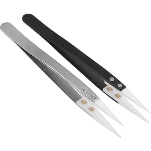 NICEYARD Precision Ceramic Tips Tweezers Anti-static Straight Aimed Tweezers Stainless Steel Handle High Temperature Resistant