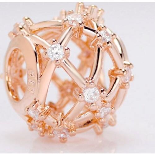 Original Rose Gold Openwork Star Constellation With Crystal Beads Fit 925 Sterling Silver Charm Bracelet Bangle Diy Jewelry