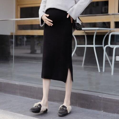 Pregnant womens autumn and winter knitted hip skirt high waist belly lift skirt long thin one-step skirt during pregnancy