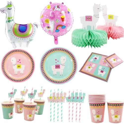 Alpaca Llama Party Wedding Decor Disposable Tableware Foil Balloons Table Accessories Kids Toy Happy Birthday Party Decorations