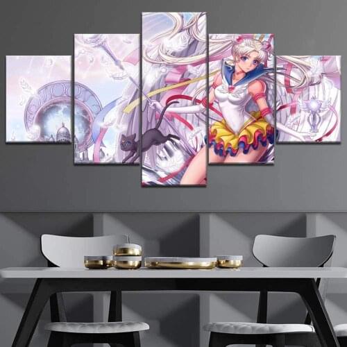 5 Piece Wall Art Canvas Anime Manga Prints Moon Girls Figure Posters And Pictures Home Decor Modern Bedroom Decoration Paintings