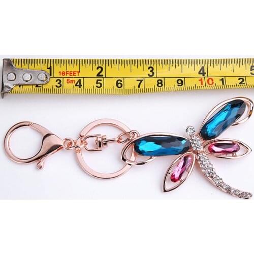 1pc Dragonfly Charms with Crystal Keychains Cross Keyring Dragonfly Pendant Key Chain for Women Car Jewlery