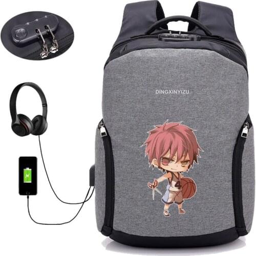 Anime Kuroko no Basket backback Anti-theft USB Charge Backpack Laptop student Backpack Waterproof Travel Bag 20 style