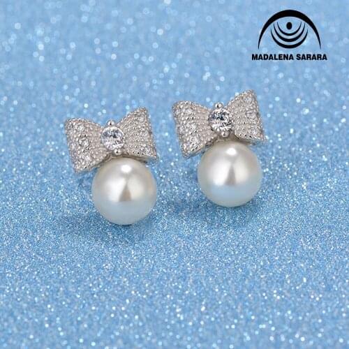 MADALENA SARARA 8-12mm Freshwater Pearl White Pearl Earrings S925 Earrings Stud Earrings Luxury Elegant Jewelry