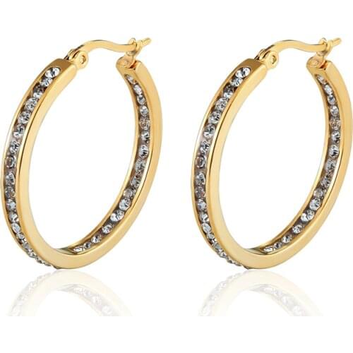 Hot Sale Inlay Zircon Half A Circle Hoop Earrings For Women Titanium Steel Gold Color Woman Crystal Earrings Jewelry Gift