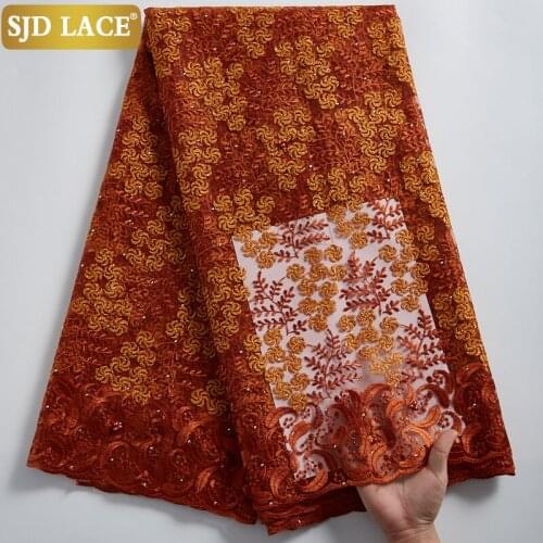 SJD LACE 2021African Lace Fabric Caramel Mesh Laces With Stones Nigerian French Lace Fabric Festivals Cloth Sewing 5Yards A2325
