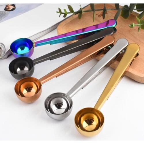 Nordic Stainless Steel Two-In-One Coffee Spoon Seal Clip Milk Seasoning Amount Espresso Powder Spoon Kitchen Supplies