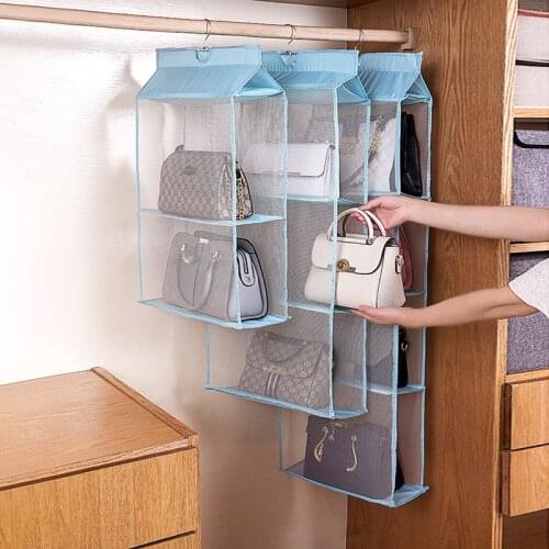 2/3/4 Layer Folding Mesh See-through Hanging Handbag Storage Large Clear Holder Anti-dust Organizer Rack Hook Hanger