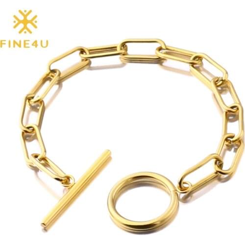 FINE4U B545 Stainless Steel Link Bracelet Connectors with OT Toggle Clasps Jewelry Findings for Women Popular Minimalist Jewelry