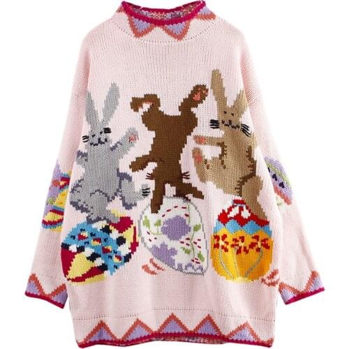 Womens sweaters Pullovers Winter Jumpers Knitwear Long Sleeve Vintage Elegant Rabbit Balloon Sweater Clothes Roupas Feminina