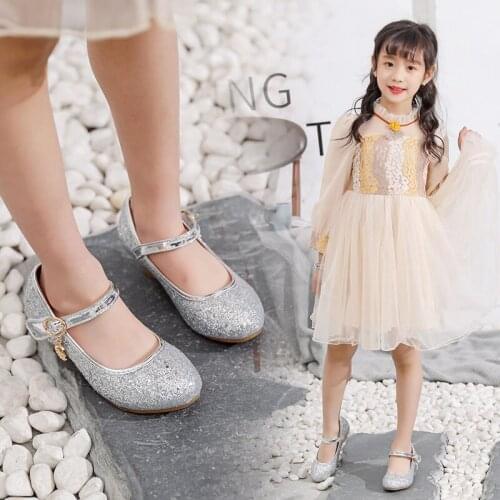 Girls Princess High-heeled Shoes Children Halloween Anime Cartoon Cinderella Cosplay Leather Shoes Dancing Suit For Party Walk