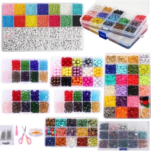 Mix Types Box Packing,Acrylic Glass Seed Beads,Natural Round Stone Chip Beads For Jewelry Making DIY Bracelets Ear Accessories