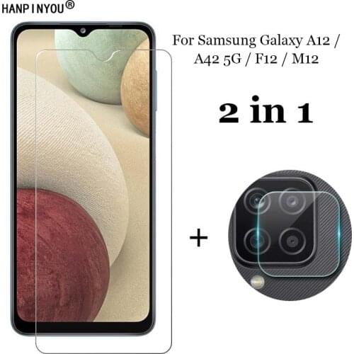 2-in-1 For Samsung Galaxy A12 M12 A42 5G F12 Soft Fiber Camera Lens Protection Film + Front Tempered Glass Screen Protector