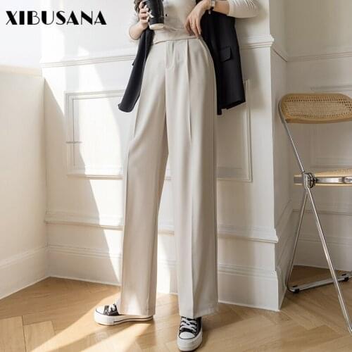 Women Elegant Wide Leg Pants 2021 New Spring Summer Elastic High Waist Office Ladies Straight Suits Pants Female Long Trousers